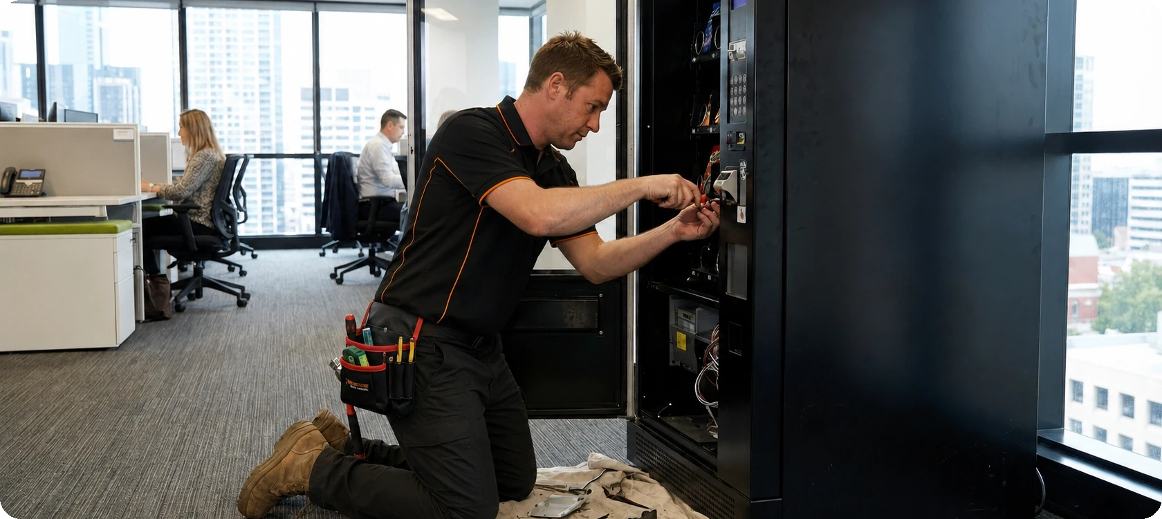 BD Vending technician servicing a vending machine